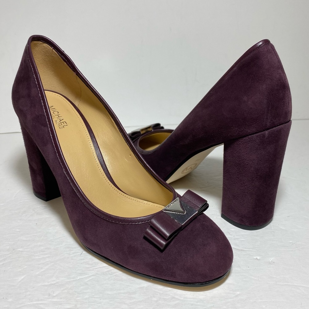 Michael Michael Kors Caroline Purple Suede Block Heel Round Toe Pump Size 9